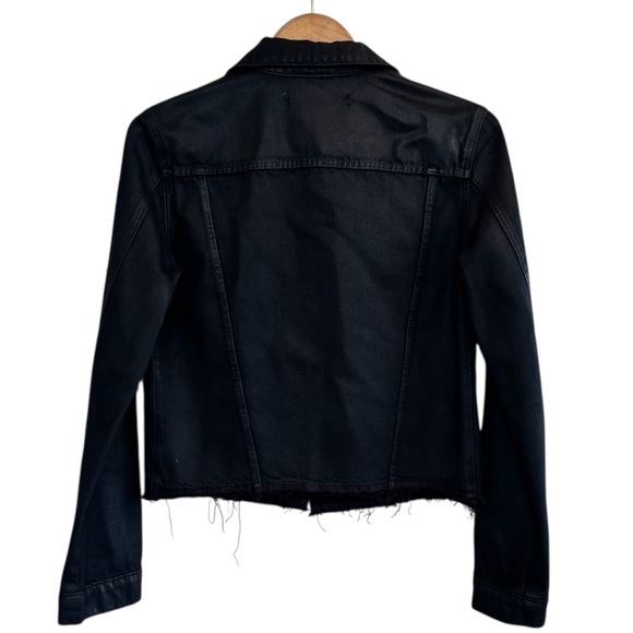 🌈 6/$60, J Brand, Black, Distressed, Wax Cotton, Denim, Jacket, Size Medium - Picture 2 of 6